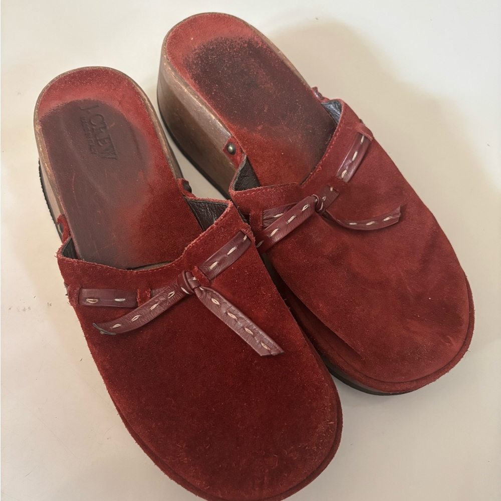 J. Crew suede wooded clogs mules sz 8‎